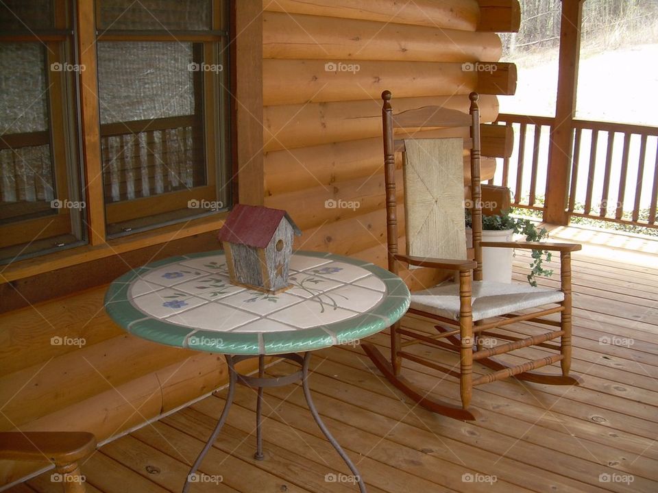 Log cabin front porch