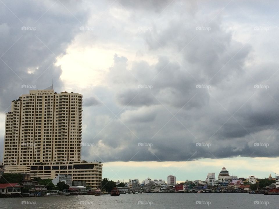 #blackcloud #coming #river #view #bangkok #city #rainny