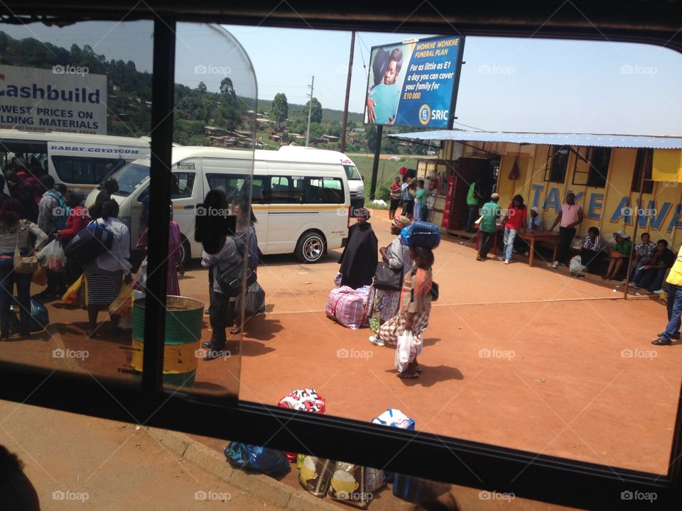 On a khombi at the bus rank in Nhlangano, Swaziland 