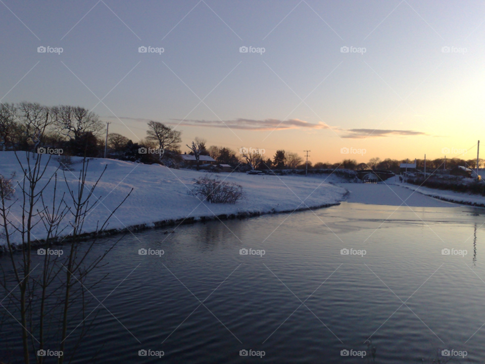 snow winter sunset canal by jamethyst