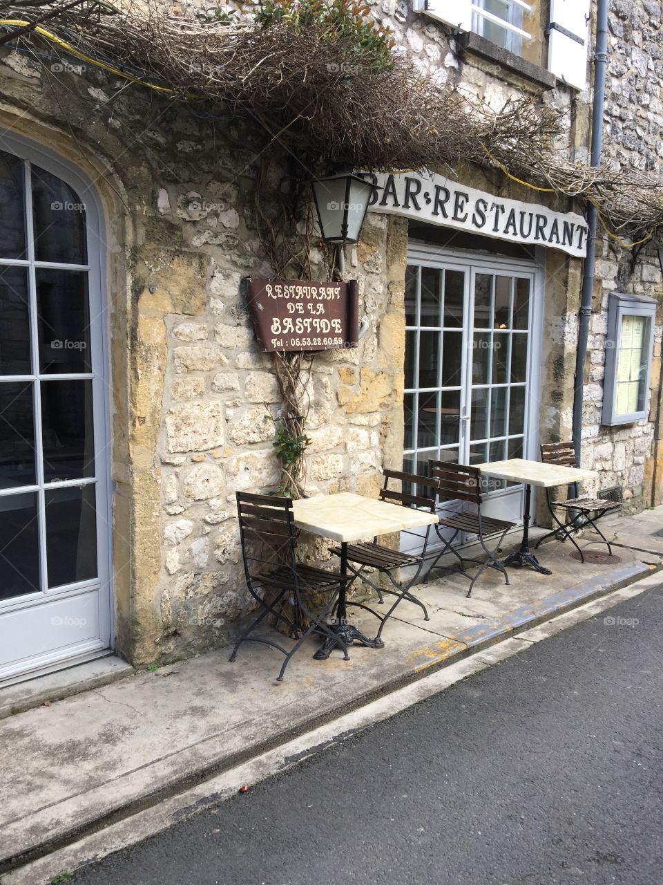 Seating outside a restaurant, France.