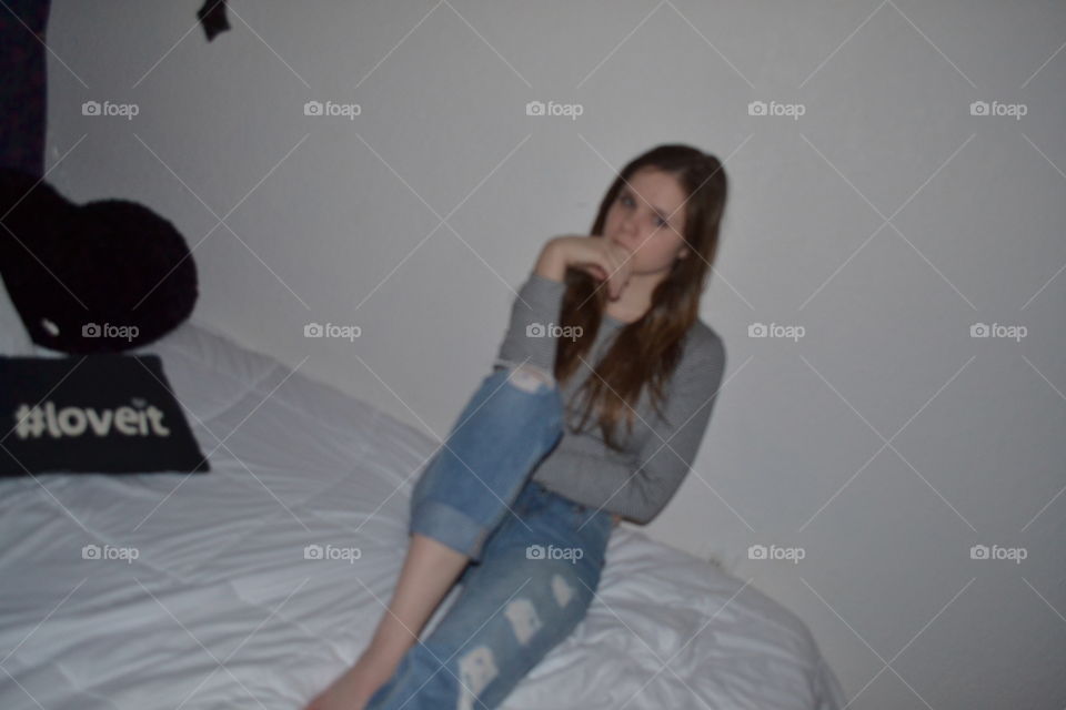 Bed, Bedroom, Woman, People, Adult