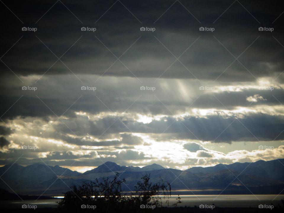 Sun rays over Utah Lake