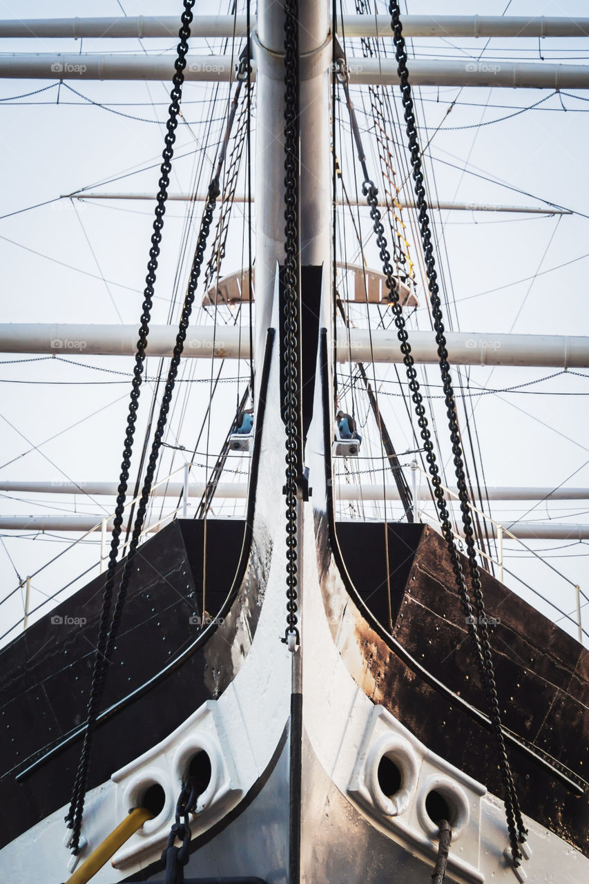 Architectural detail of the front of an old sailing boat - conceptual photography 