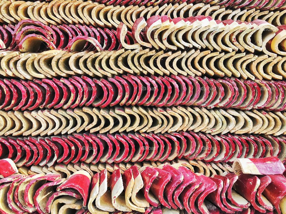 Roof tiles at the factory in Fez