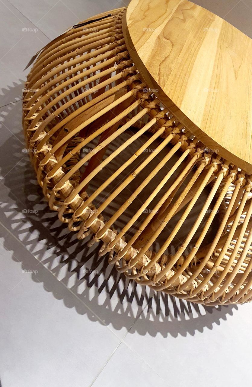 Rattan coffee table with stunning shadow reflection