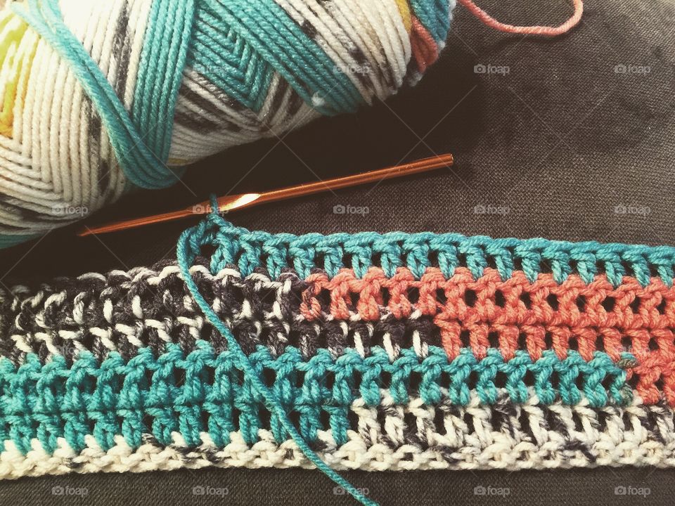 Colorful crocheted yarn