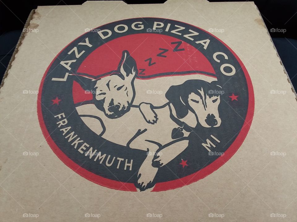 Great pizza at Lazy Dog Pizza and love their logo too!!