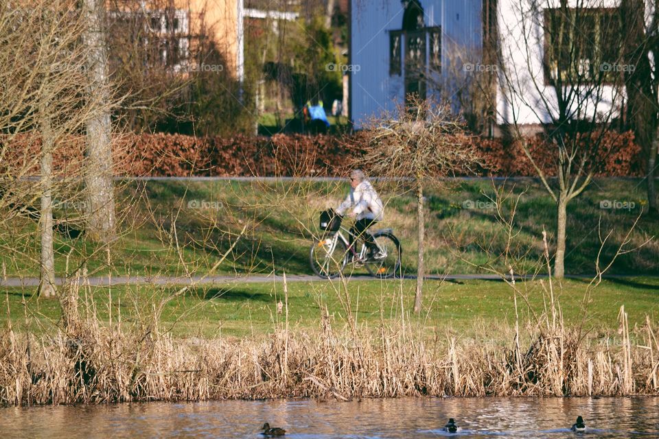 Woman bicycling