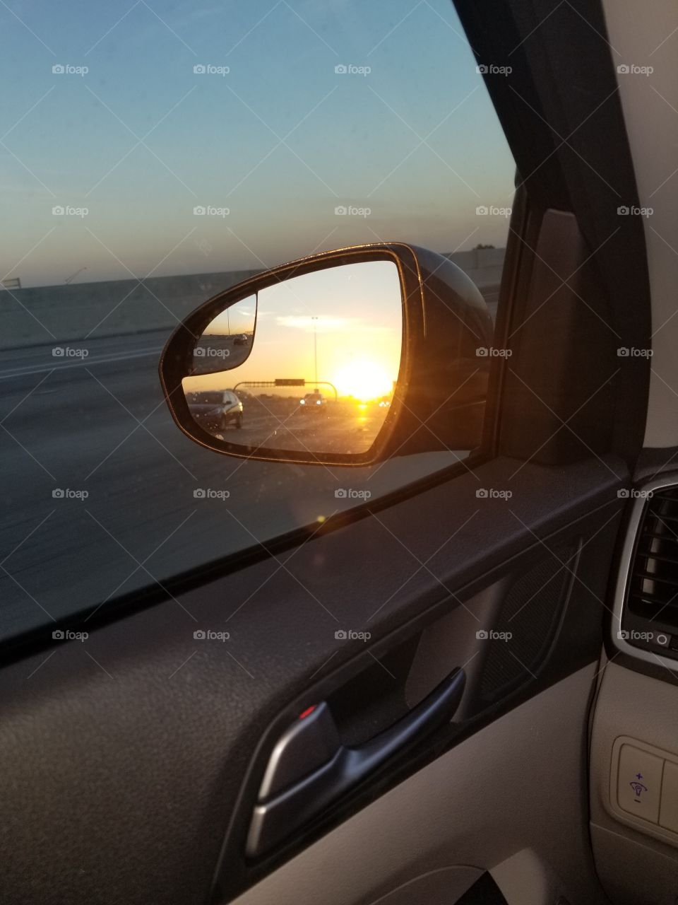 rear view mirror sun set