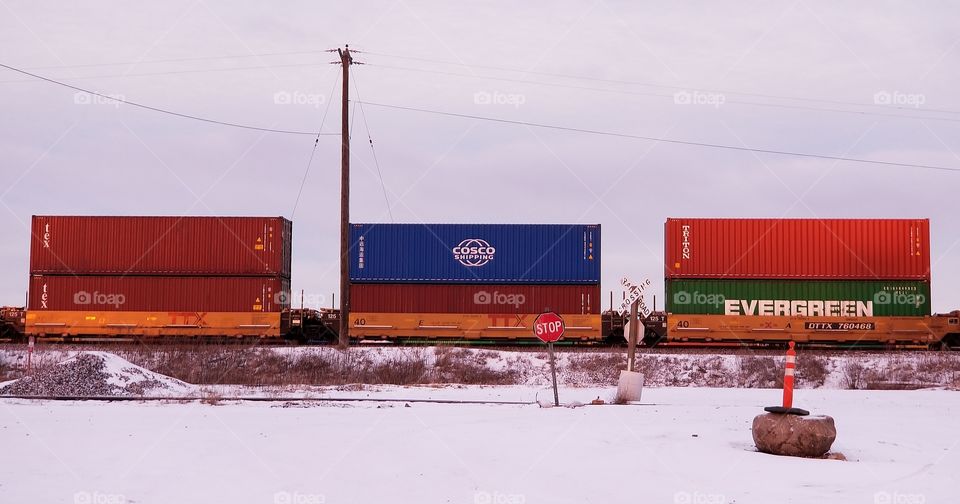 Railroad cars in winter.