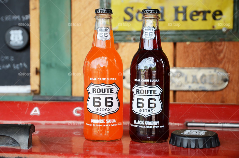 Two soda bottles on the route 66