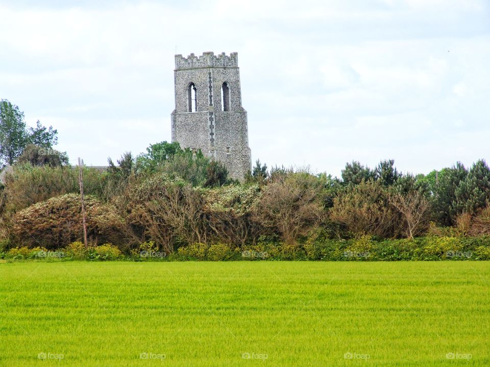 Castle tower in the field.