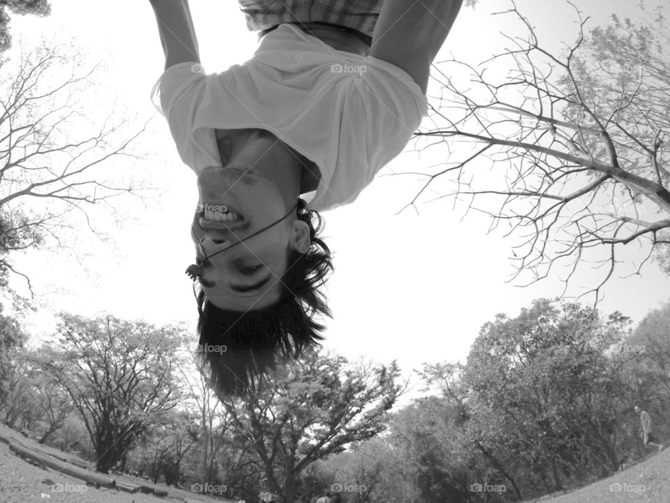 Upside down. I love to do backflip, why not to take a "selfie" while upside down? 