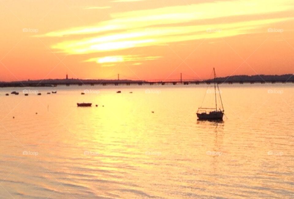 Sunset, Orange Sunset, Orange world, Sky and Sea, Boats and Shadows 