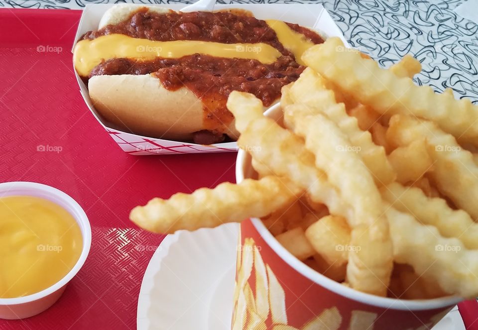 Chili dog and fries