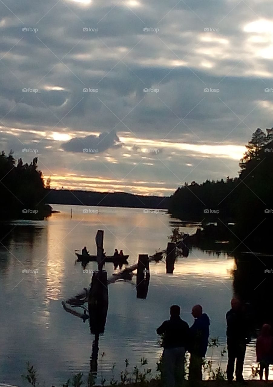 Beautiful calm evening of the Midsummer Day in the countryside on the lake in Laukaa