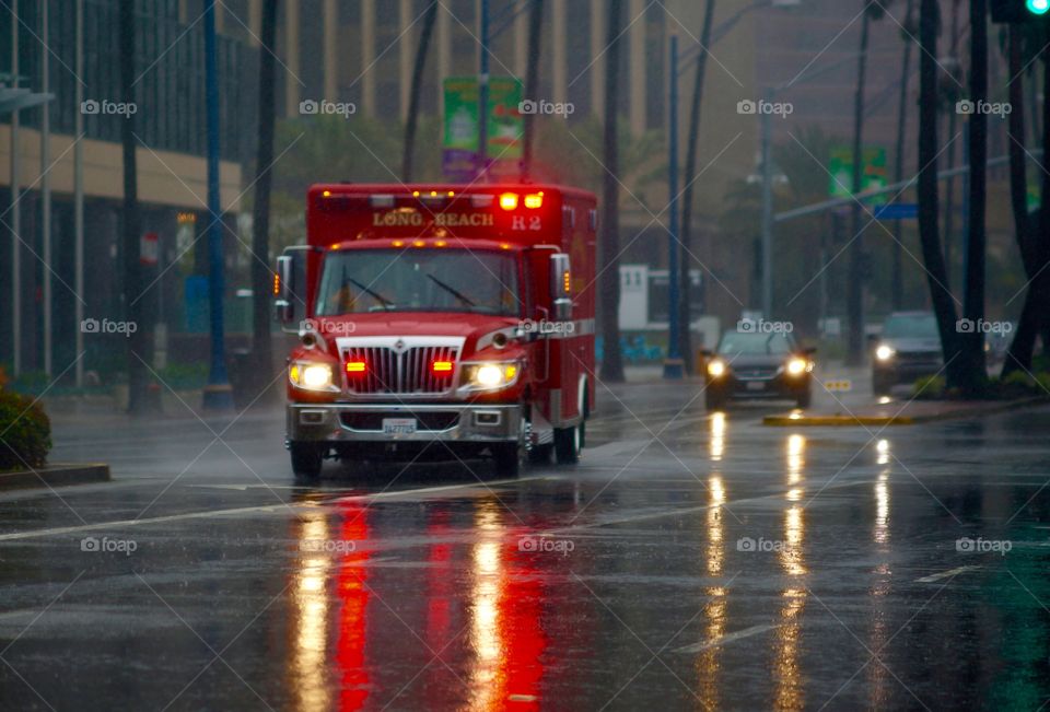 long beach ambulance in rain