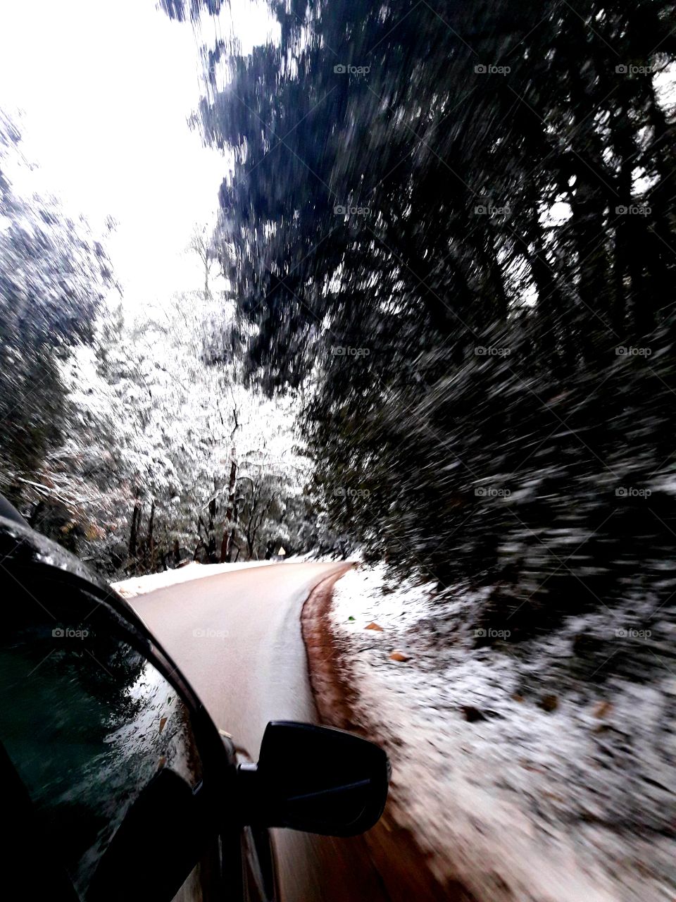 snow time... car trip... freezed road...