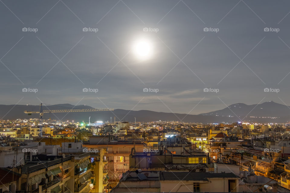 Super Moon rises over Thessaloniki, Greece.