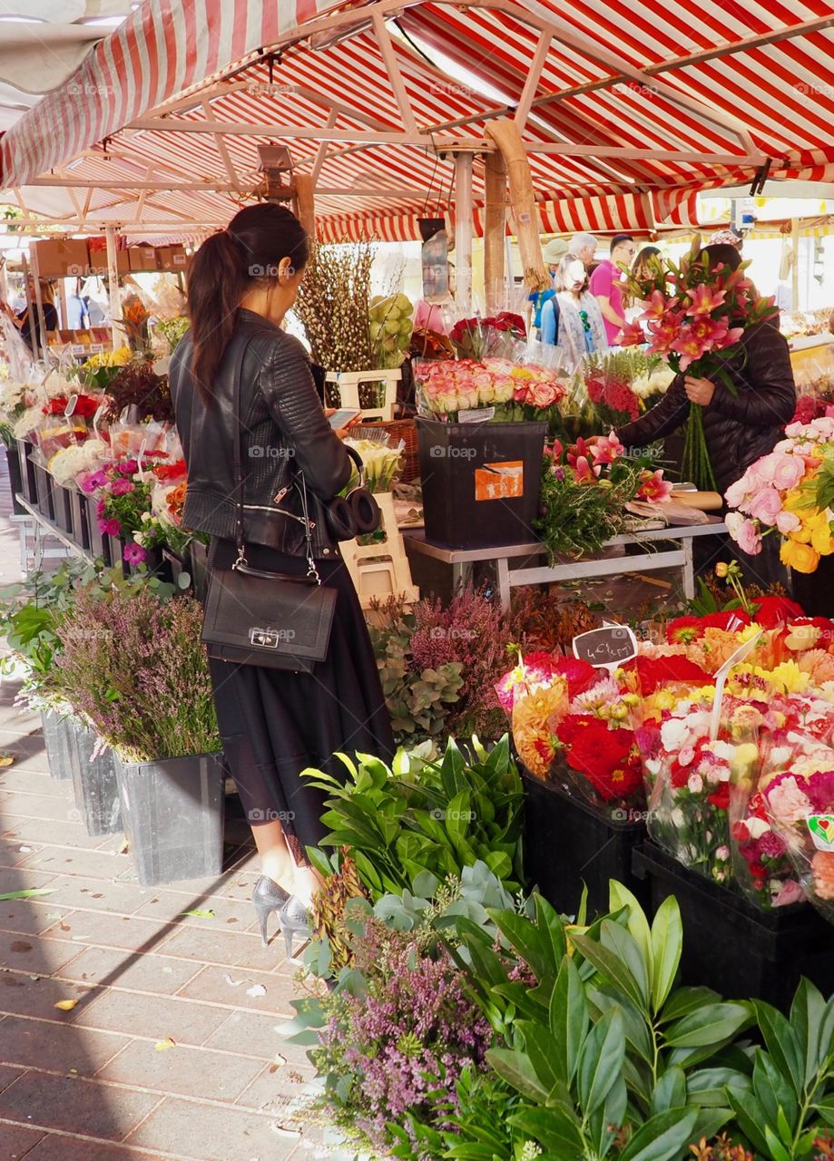 Flower market on the Cours Saleya in the old town of Nice, France.