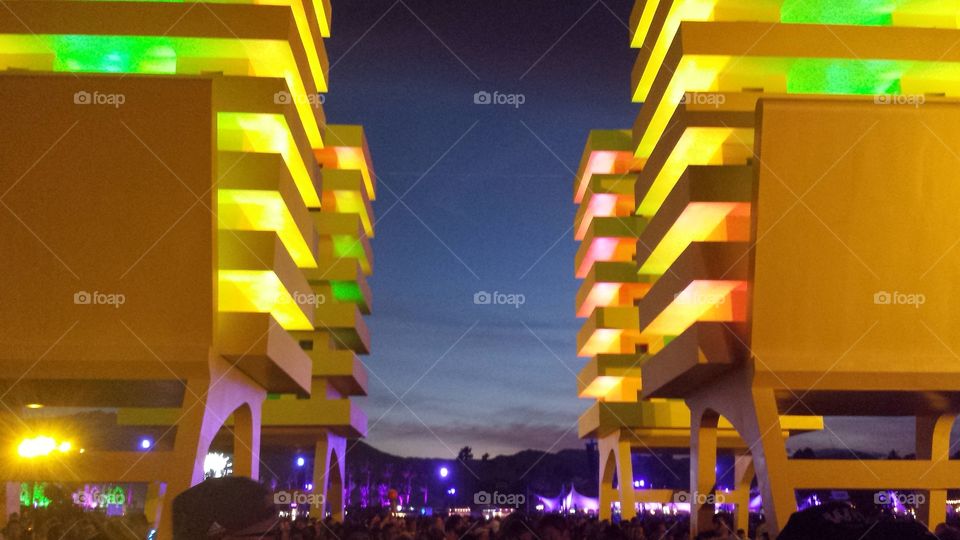 Coachella night light buildings