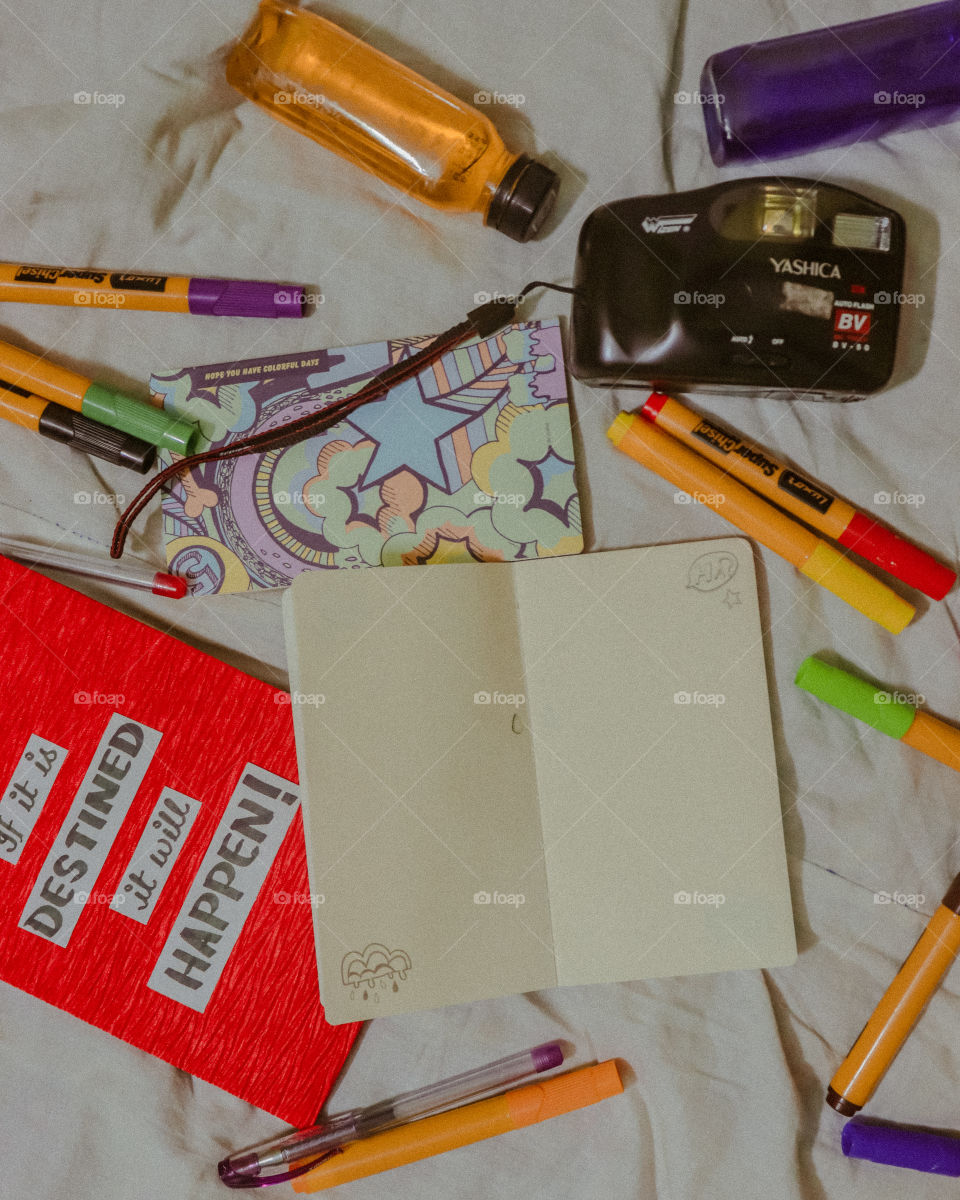 Flatlay of colourful stationary