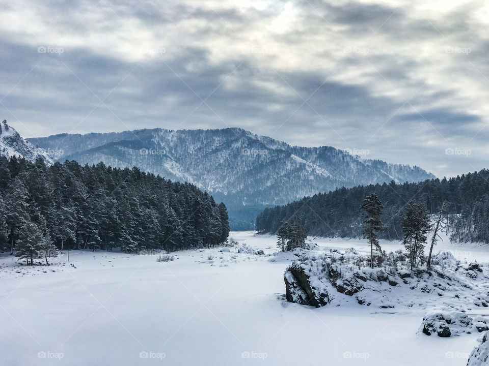 Majestic mountains in the winter 