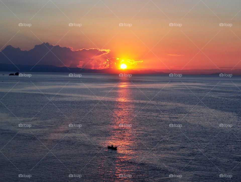 Beautiful sunrise over the Black Sea in Partenit 