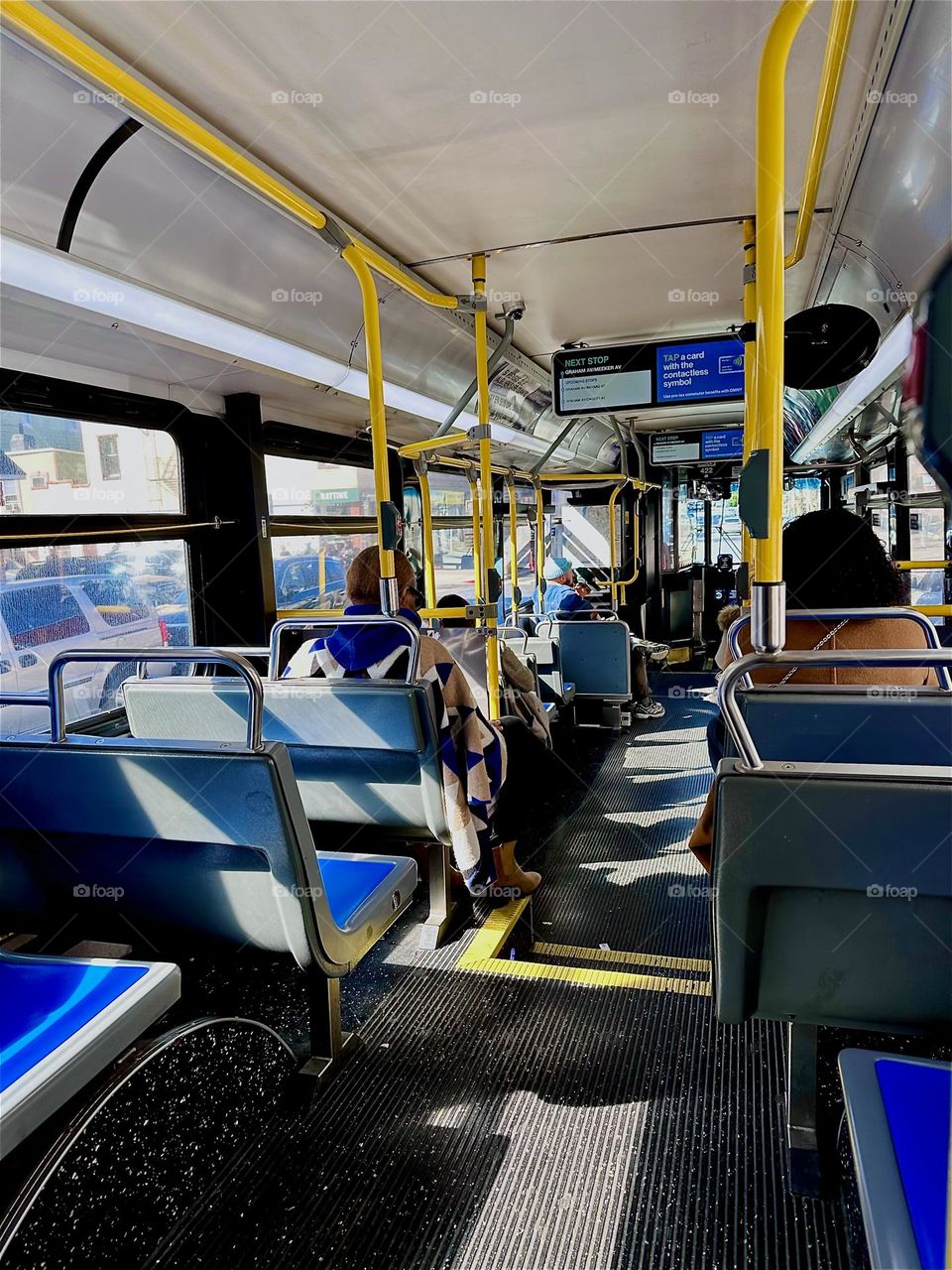 This is the “B43” bus that is taking me from “Greenpoint” by “Newtown Creek” and the “Pulaski Bridge” to “Bushwick”, Brooklyn to run my monthly errands. 2024. Hypnotic Productions