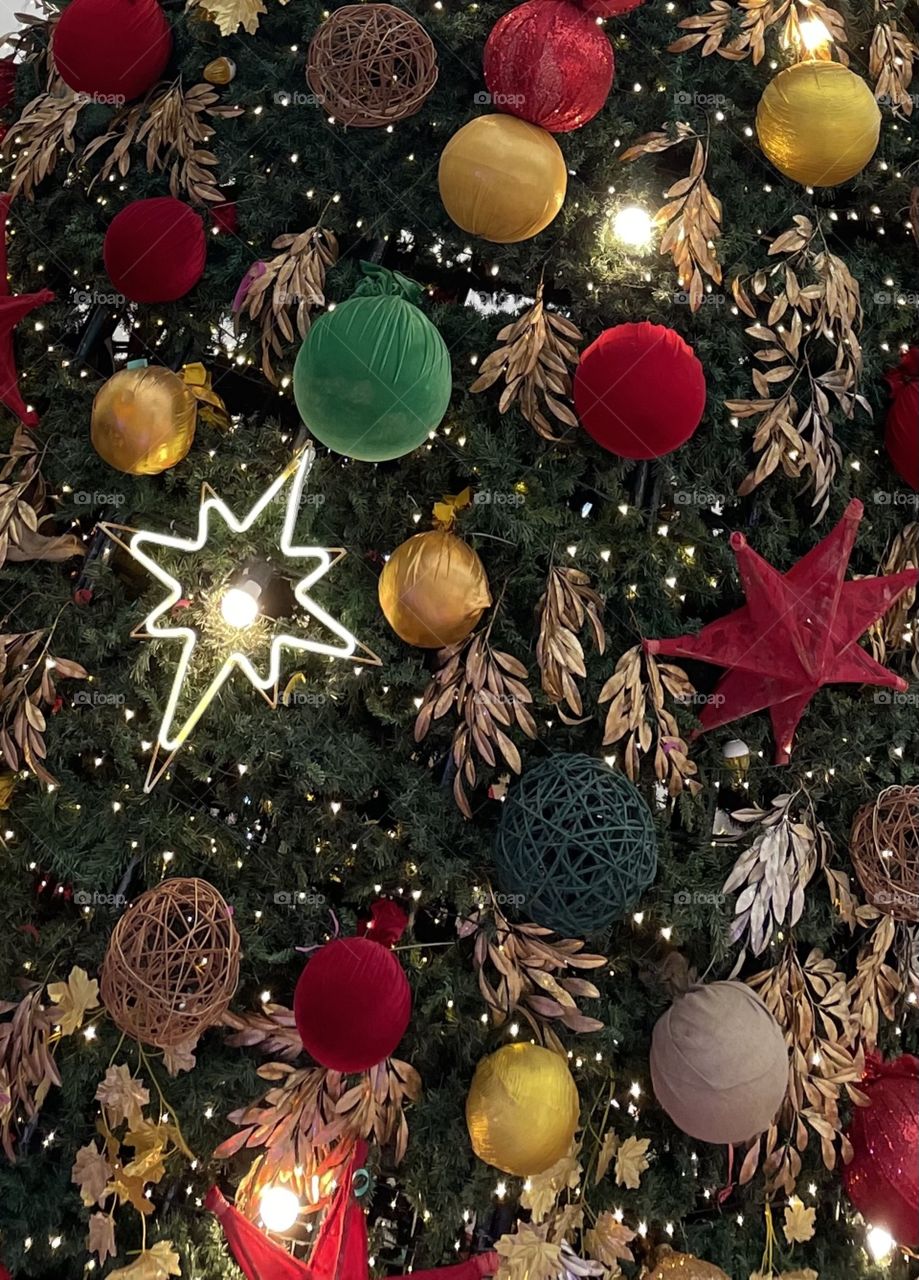 Various decors on a Christmas tree