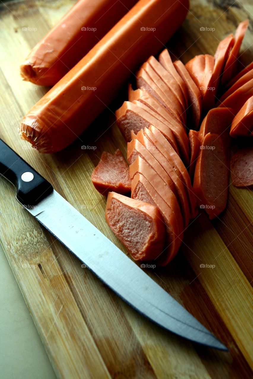 sliced german franks or sausages