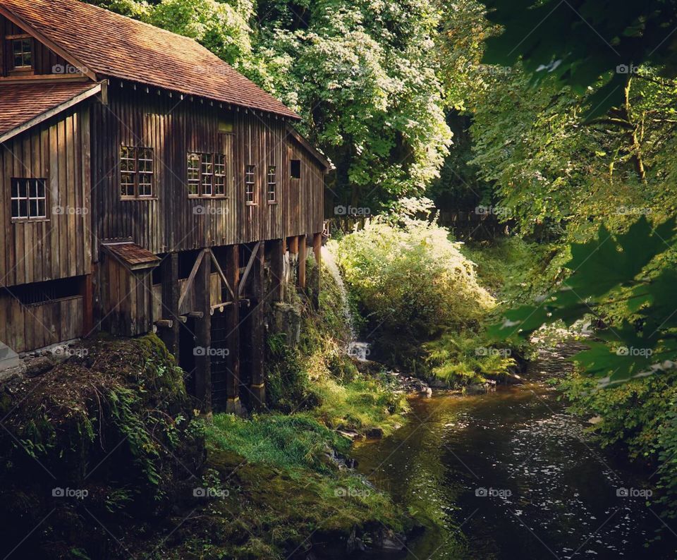 Wooden grist mill in near Cougar, Washington 