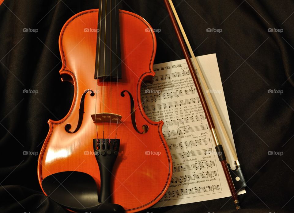 High angle view of a violin