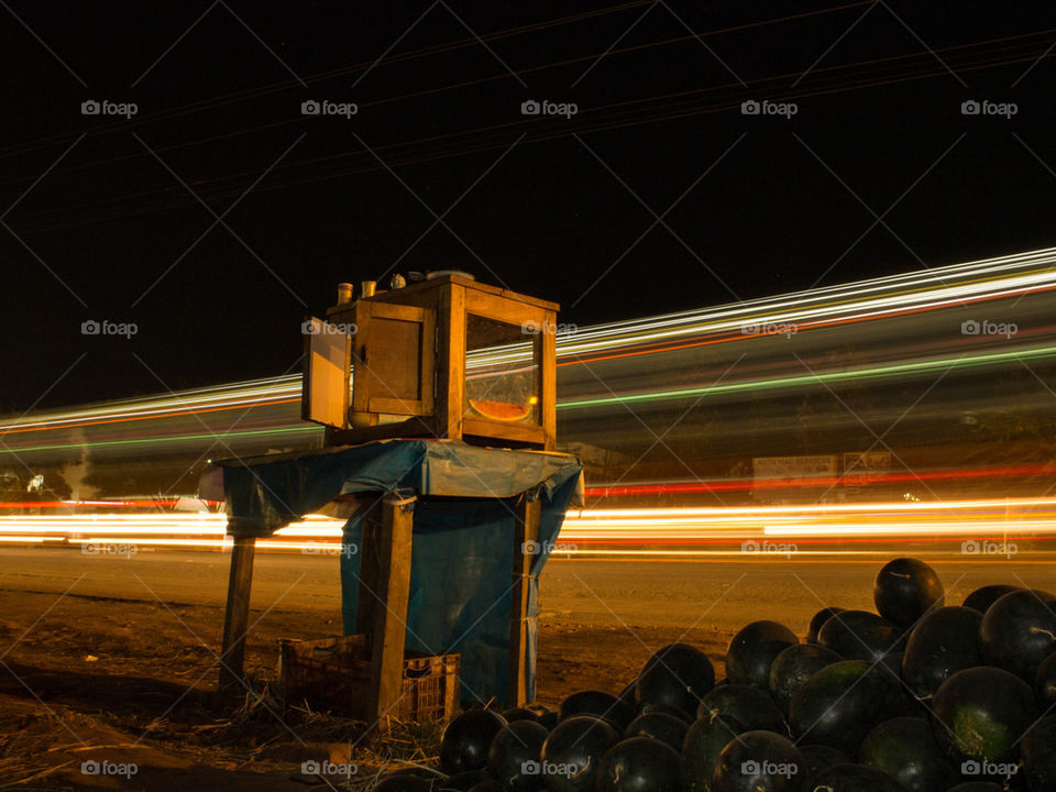 Light trails on street at night