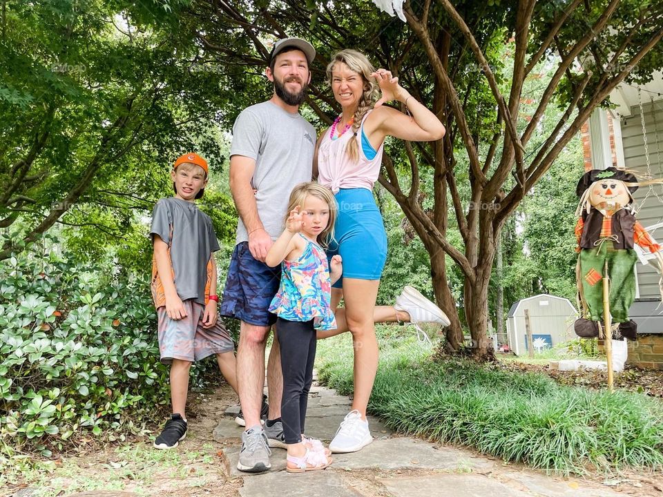 A family being goofy 