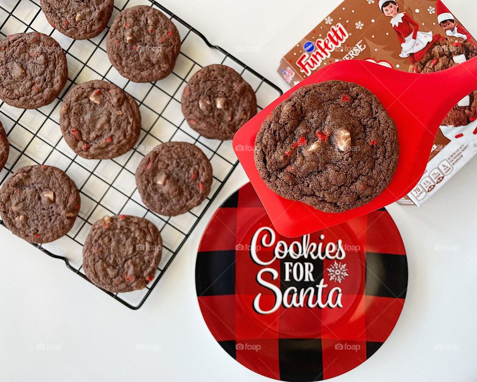 Cookies for Santa, baking cookies at home, making hot cocoa cookies, delicious chocolate cookies at home, baking for the holidays 