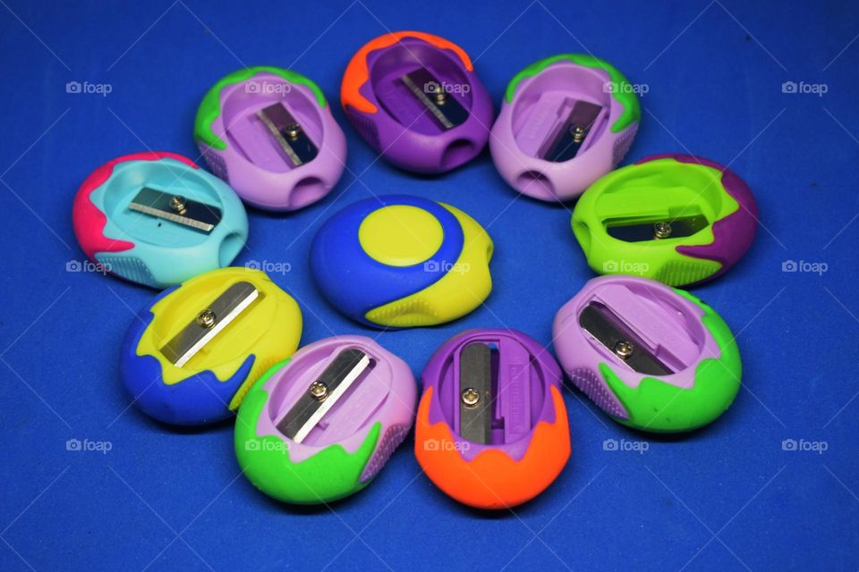 back to school coloufull sharpener with blue background