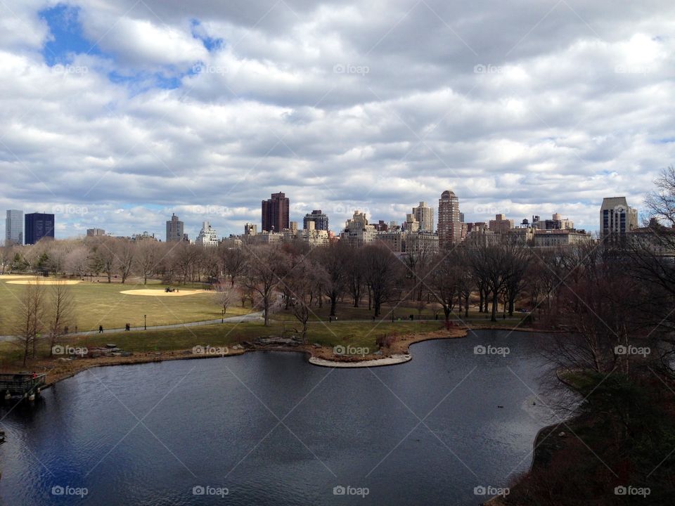 Central Park. View of Central Park and NYC from Belvedere Castle
