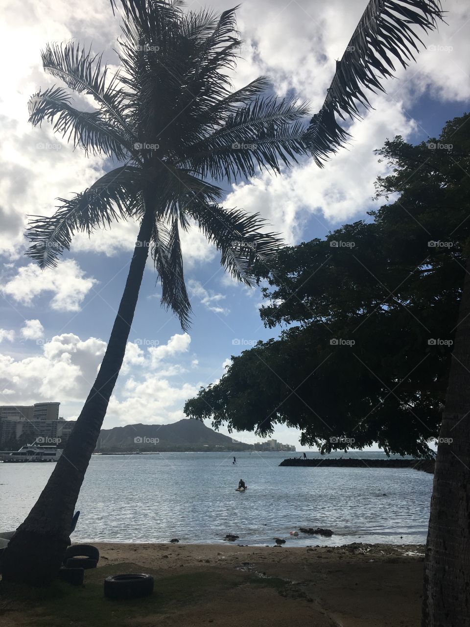 Beach with Diamond head in the background 
