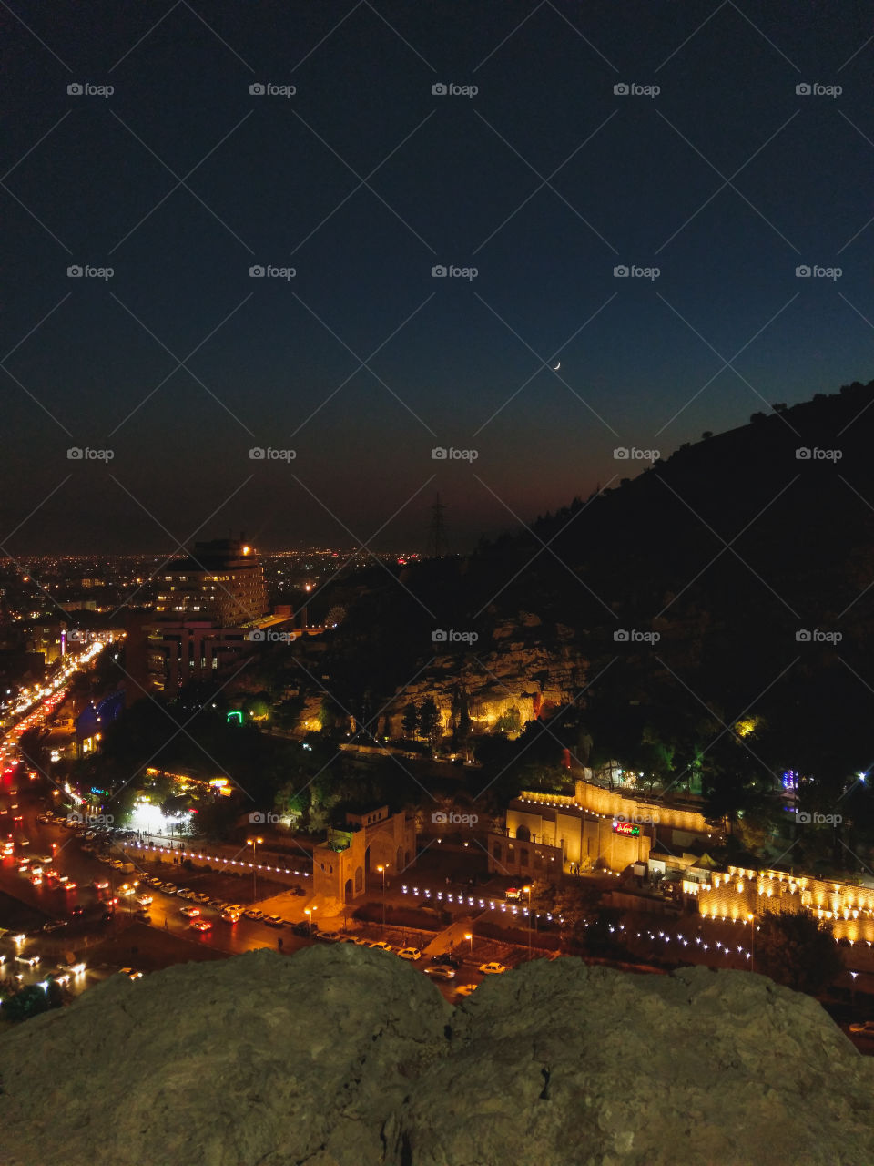 Shiraz city view. Shiraz gate(Quran's gate) is seen in this photo which is a historic gate located at the entrance of the city.