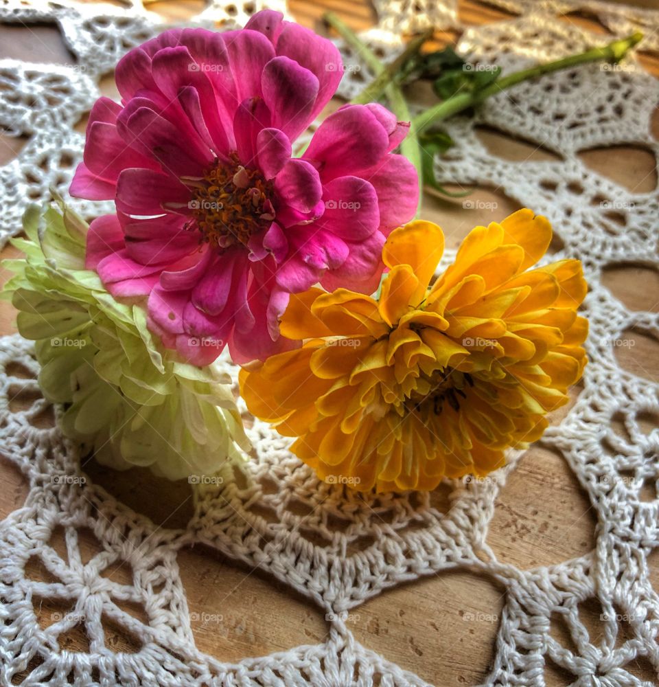 Fresh flowers and vintage lace 
