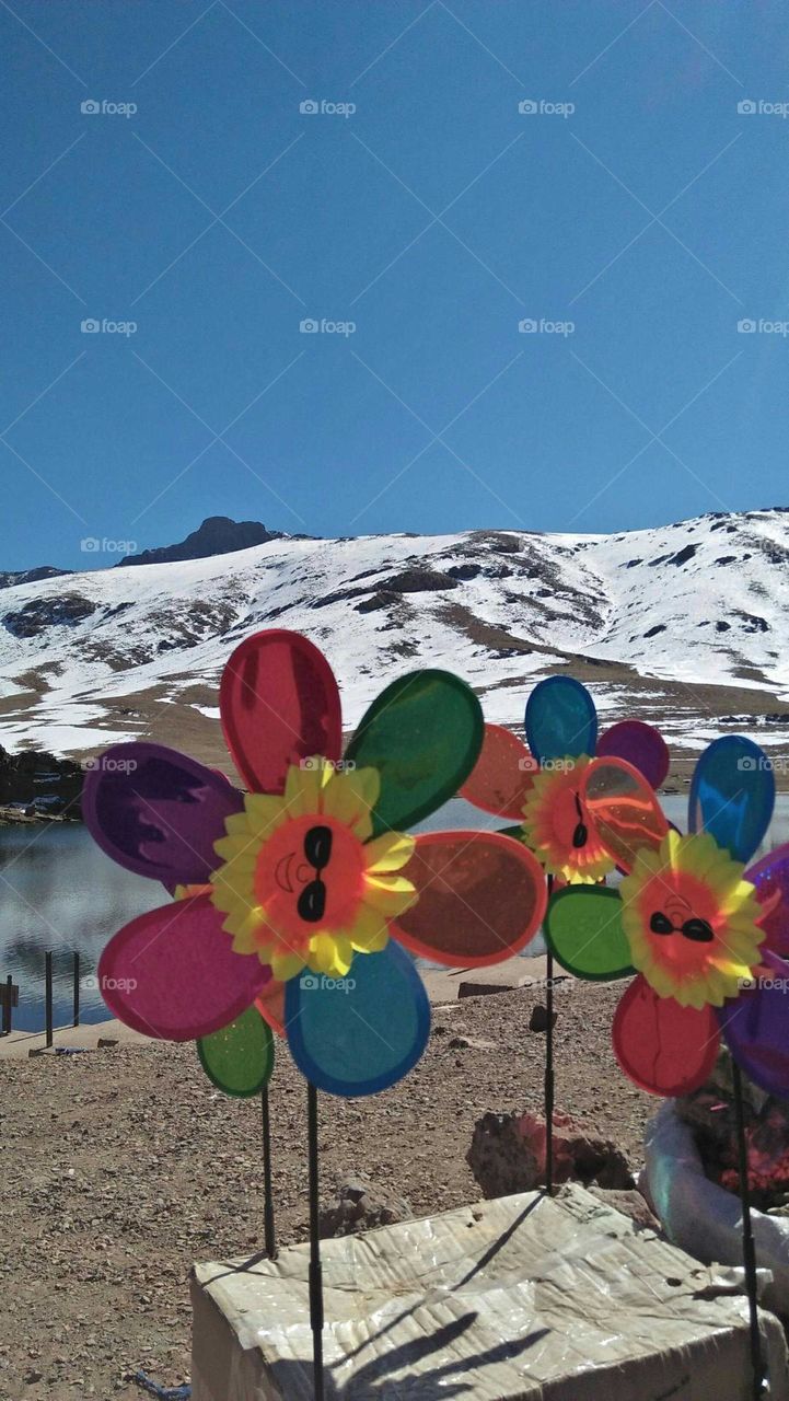 Beautiful highest mountain in Morocco covered by snow in winter.