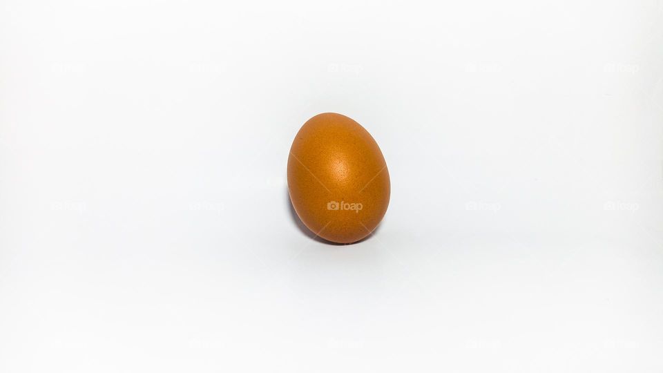 One egg on a white background isolated in eye level view