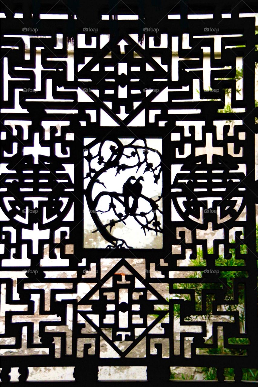 Yu Yuan. One of the Windows of the Yu Yuan garden in Xangai