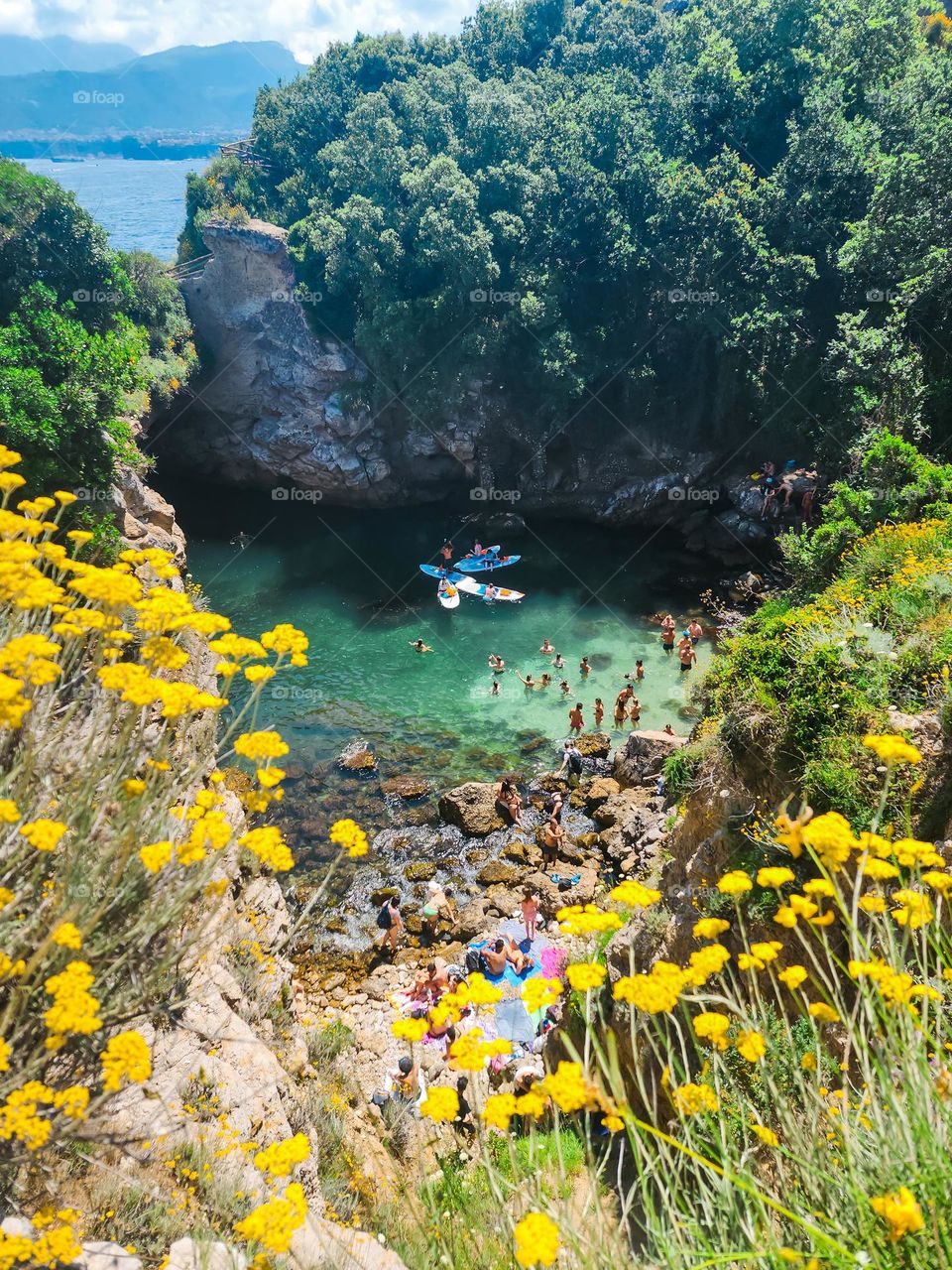 Bangi Regina Giovanna, Sorrento, Italy.  A small lagoon in the Mediterranean sea, with crystal water