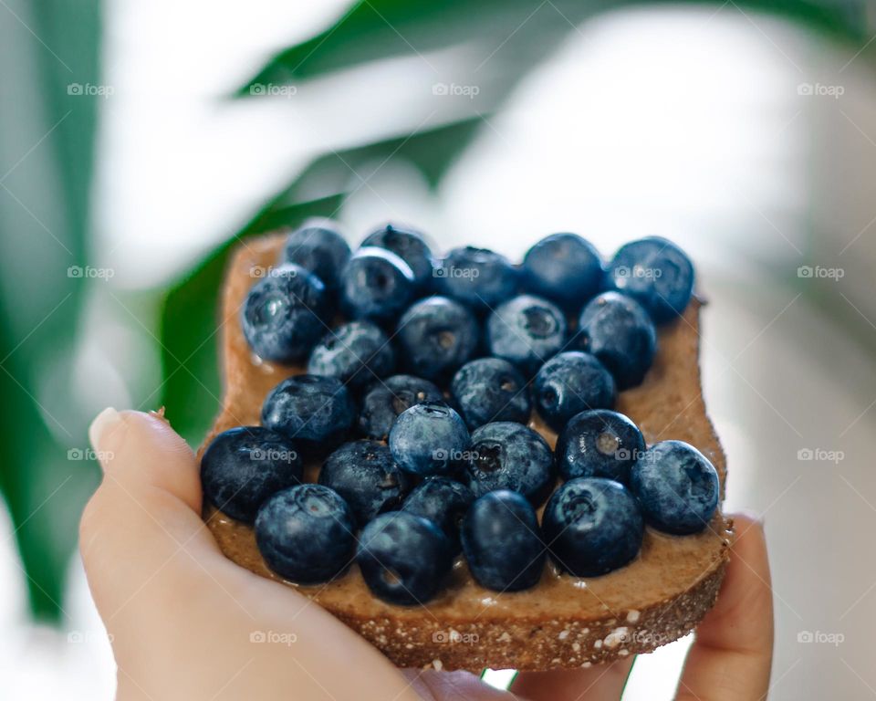 Blueberry toast with almond butter