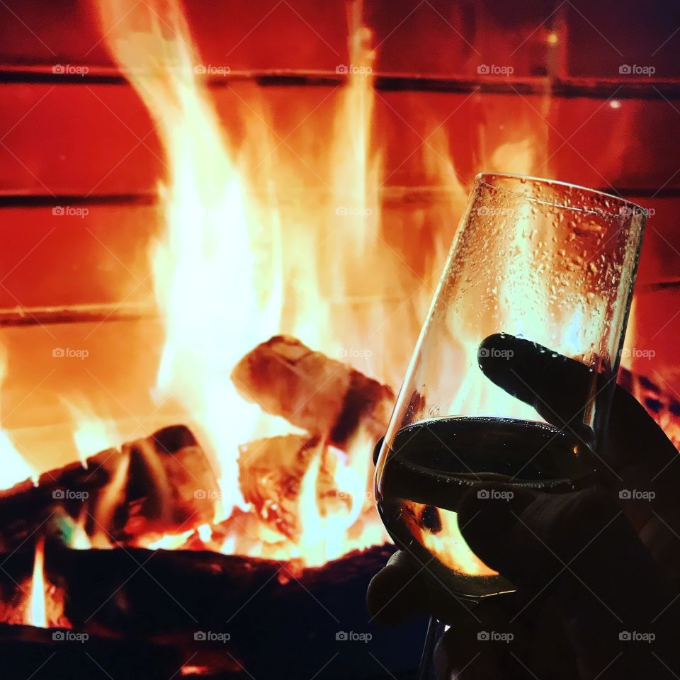 Cosy fire and champagne 