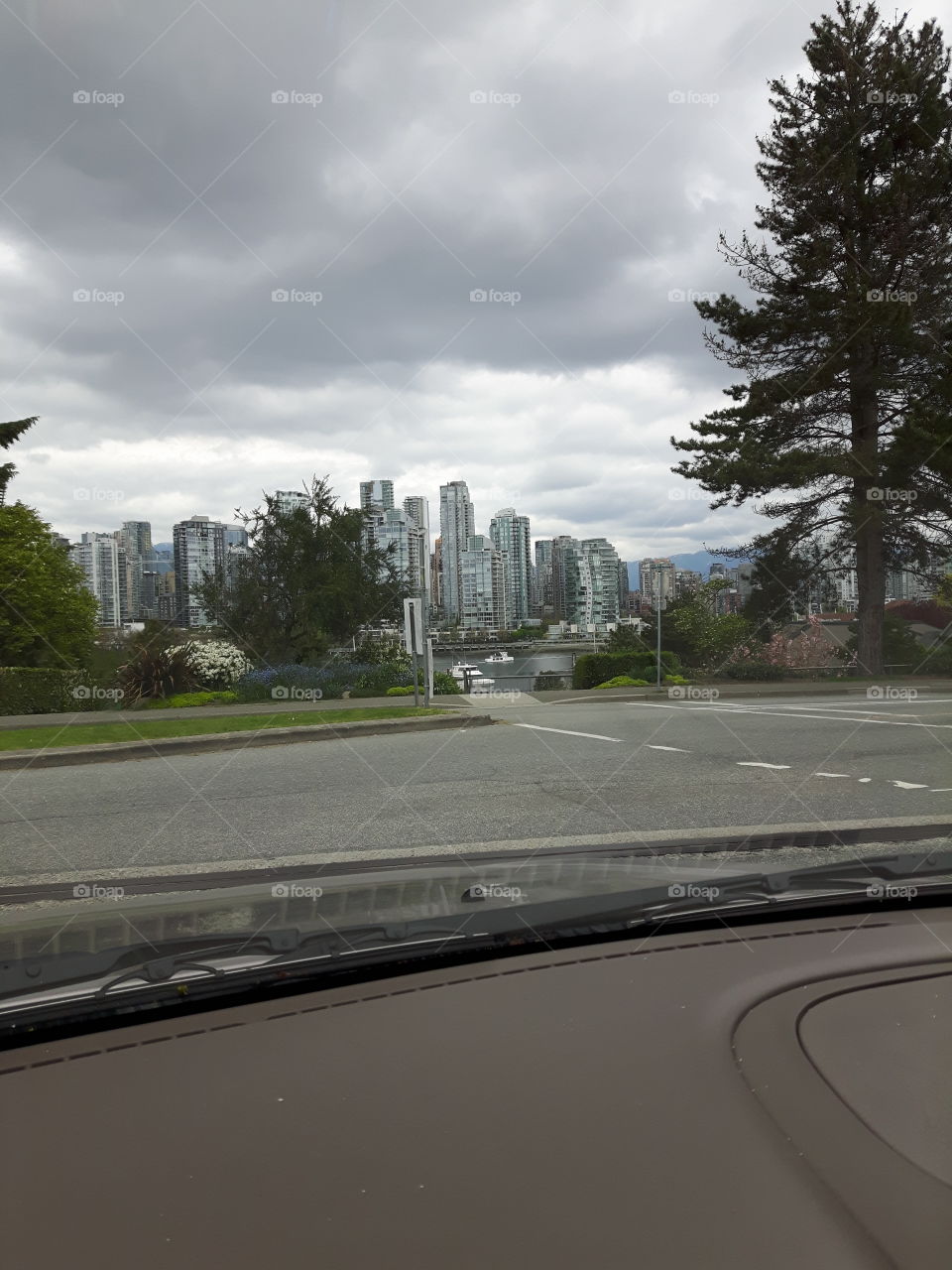 view of financial district from my car
