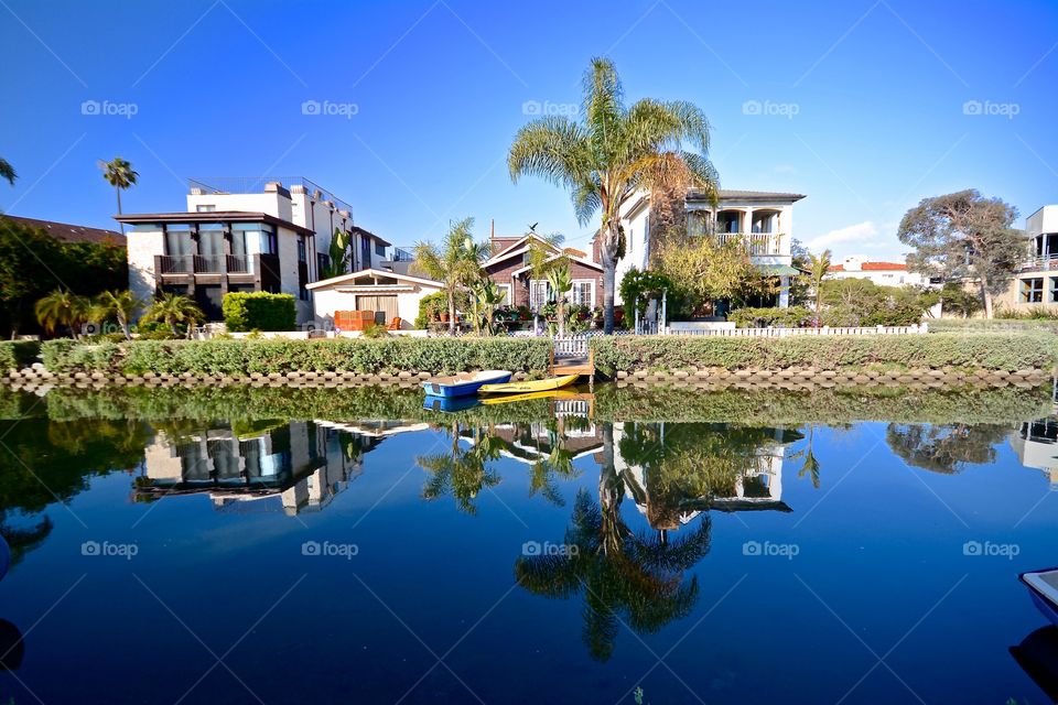 Dream houses of the historic district along the canals of Venice in California 